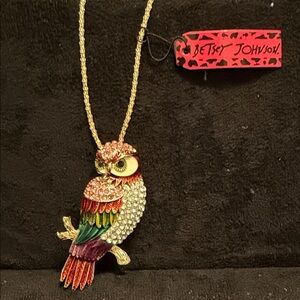 Betsey Johnson Colorful Crystal Owl Necklace/Brooch